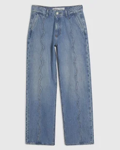 Blue Relaxed Straight Scallop Seam Jeans
