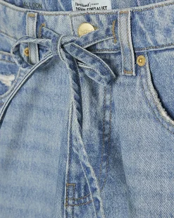 Blue Ripped Drawstring Balloon Leg Jeans