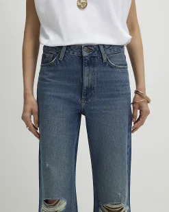 Blue Ripped Relaxed Straight Jeans