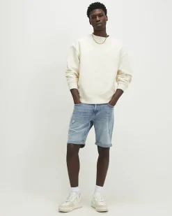 Blue Ripped Slim Fit Stretch Denim Shorts