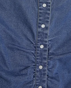 Blue Ruched Front Denim Mini Dress