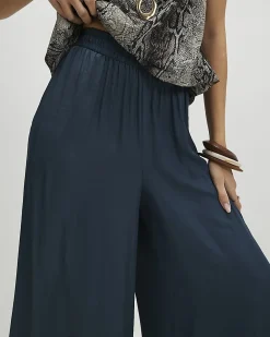 Blue Satin Elasticated Flowing Trousers