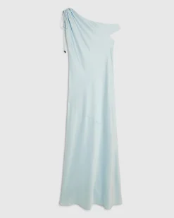 Blue Satin One Shoulder Maxi Dress