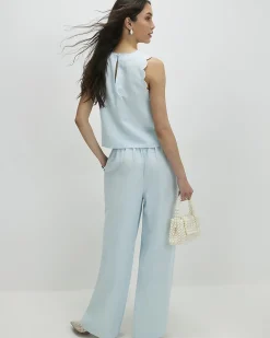 Blue Scallop Trim Wide Leg Trousers