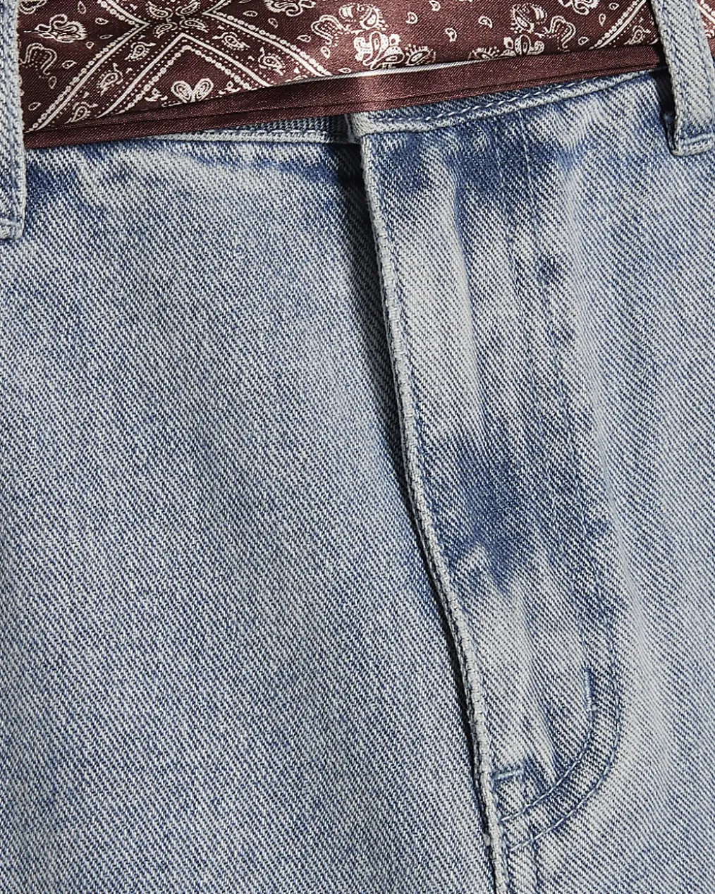 Blue Scarf Detail Seamed Barrel Leg Jeans