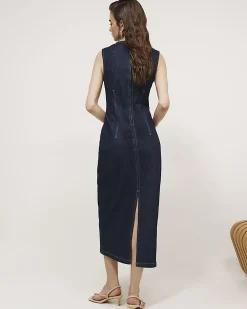 Blue Sculpt Bodycon Denim Midi Dress