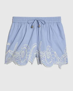 Blue Shell Embroidered Hem Shorts