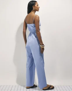 Blue Shell Embroidered Tie Waist Jumpsuit