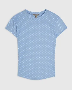 Blue Short Sleeve Polka Dot Top