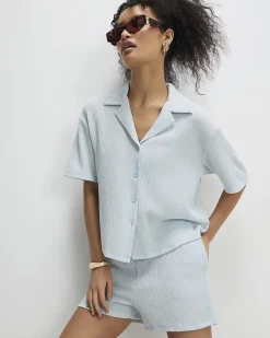 Blue Short Sleeve Textured Shirt