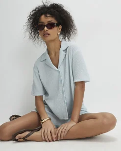 Blue Short Sleeve Textured Shirt