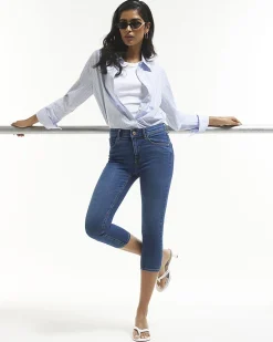 Blue Skinny Fit Capri Jeans