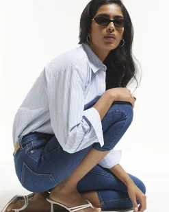 Blue Skinny Fit Capri Jeans