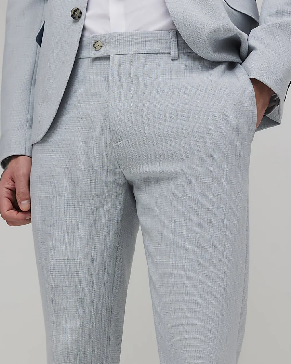 Blue Skinny Fit Micro Check Suit Trousers