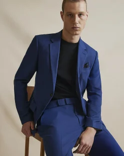 Blue Skinny Fit Stretch Textured Suit Jacket