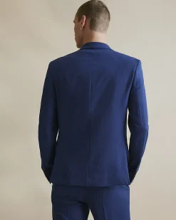 Blue Skinny Fit Stretch Textured Suit Jacket