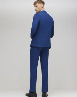 Blue Skinny Fit Textured Suit Trousers