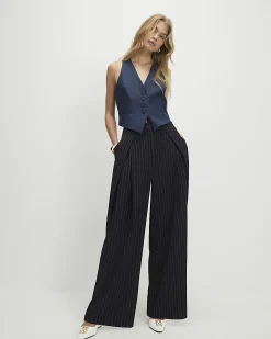 Blue Sleeveless Cropped Denim Waistcoat