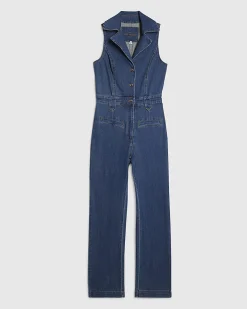 Blue Sleeveless Denim Jumpsuit