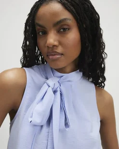 Blue Sleeveless Pussybow Blouse