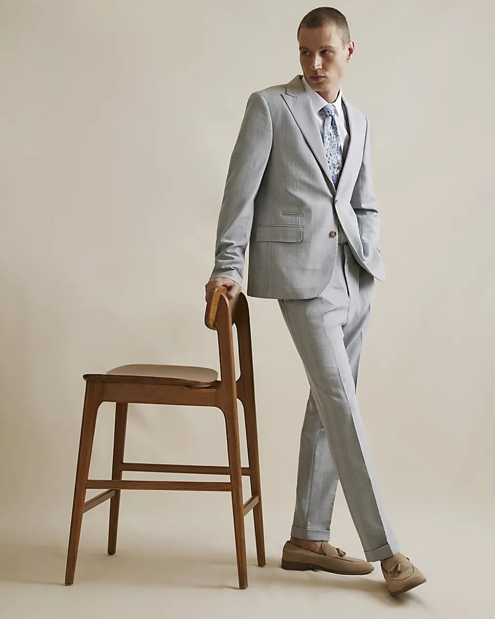 Blue Slim Fit Check Suit Jacket