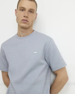 Blue Slim Fit Cotton Blend Jacquard T-Shirt
