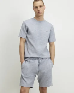 Blue Slim Fit Cotton Blend Jacquard T-Shirt