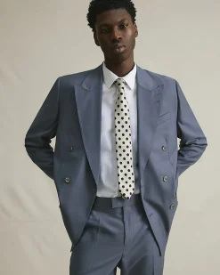 Blue Slim Fit Double Breasted Suit Jacket