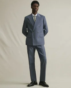 Blue Slim Fit Double Breasted Suit Jacket