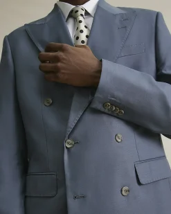 Blue Slim Fit Double Breasted Suit Jacket