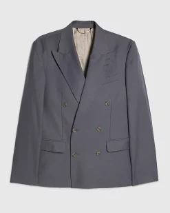 Blue Slim Fit Double Breasted Suit Jacket