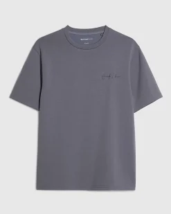 Blue Slim Fit Embroidered Crew Neck T-shirt