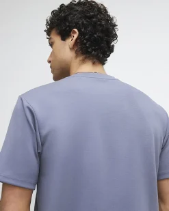Blue Slim Fit Embroidered Crew Neck T-shirt
