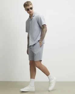 Blue Slim Fit Jacquard Textured Shorts