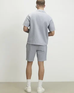 Blue Slim Fit Jacquard Textured Shorts