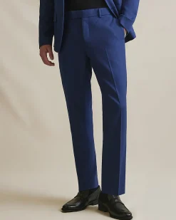 Blue Slim Fit Stretch Textured Suit Trousers