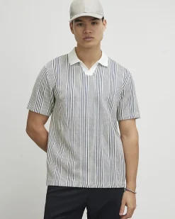 Blue Slim Fit Stripe Open Neck Polo Shirt