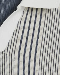 Blue Slim Fit Stripe Open Neck Polo Shirt