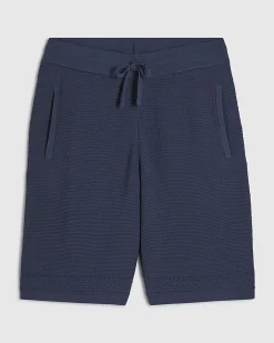 Blue Slim Fit Textured Knitted Shorts
