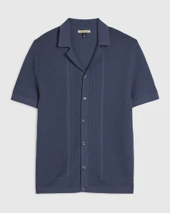 Blue Slim Fit Textured Knitted Shirt
