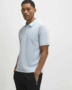 Blue Slim Fit Textured Polo Shirt