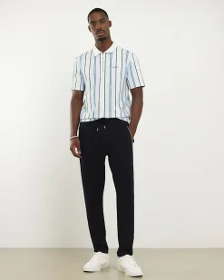 Blue Slim Fit Textured Stripe Polo Shirt