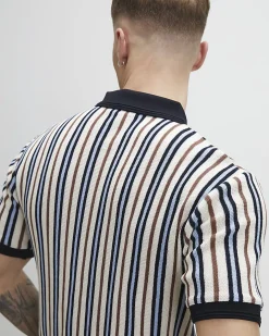 Blue Slim Fit Zip Neck Stripe Polo Shirt