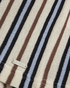 Blue Slim Fit Zip Neck Stripe Polo Shirt