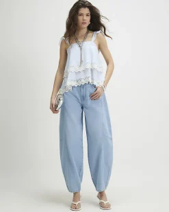 Blue Soft Barrel Leg Jeans