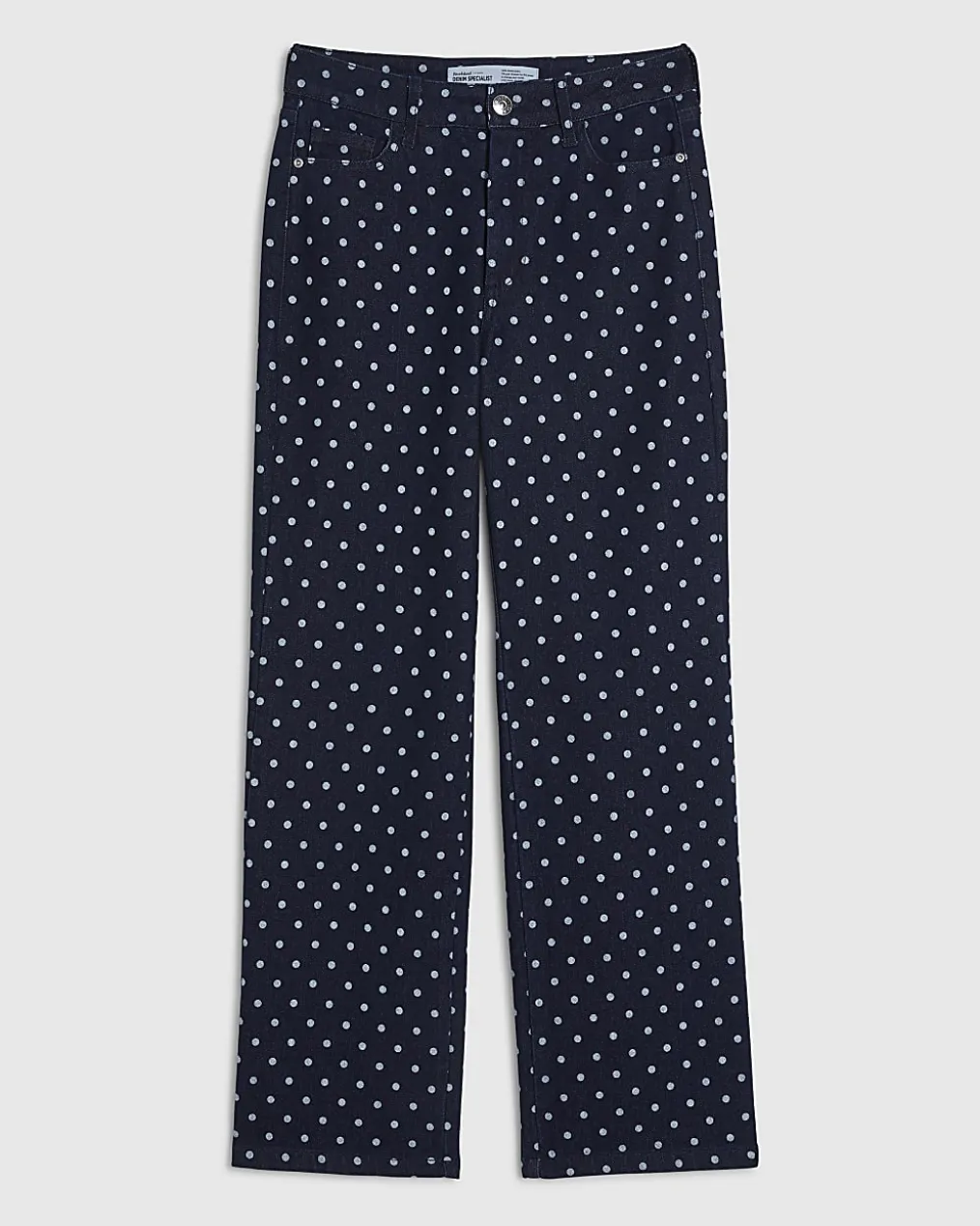 Blue Spot Print Relaxed Straight Jeans