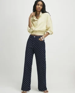 Blue Spot Print Relaxed Straight Jeans