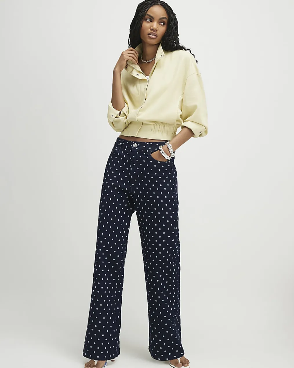 Blue Spot Print Relaxed Straight Jeans