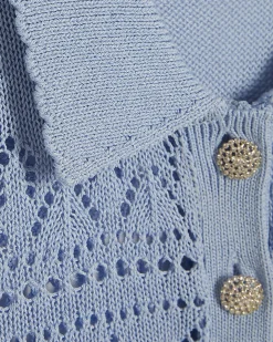 Blue Stitched Knit Polo Top