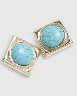 Blue Stone Stud Earrings